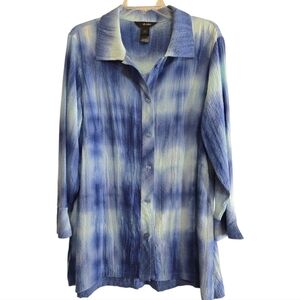 Ali Miles Blue Tie Dye Button Front Blouse Large Buttons On Back Lagenlook